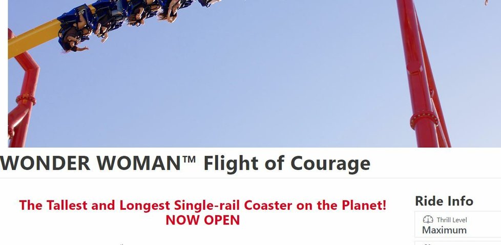 Wonder Woman Flight of Courage - nejvyšší jednokolejná horská dráha světa