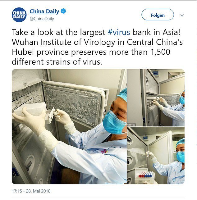 Smazaný tweet China Daily. Na fotkách je vidět vadné těsnění chladničky.