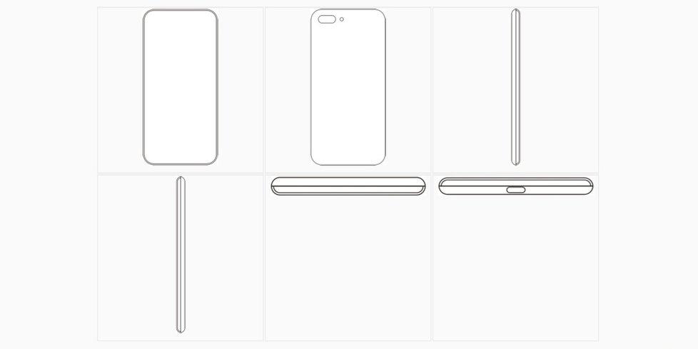  Patent se vůbec nezabývá umístěním selfie kamery a dalších prvků, vidíme jen k zádům posunutý USB-C konektor.