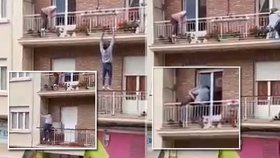 Muž zachránil babičku visící z balkónu.