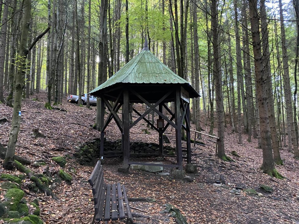 Česká studánka s pramenem vody je asi 700 metrů od místa, kde se Julia našla. Chodila sem pít? Okolo ji v úterý po cestě, kde je vidět zaparkované auto, nesli zachránci v náručí. Jejich vůz byl tehdy vzdálený asi ještě 300 metrů.