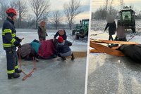 Dramatická záchrana na Pardubicku: Kůň uklouzl na ledu, pomoc mu museli hasiči!