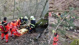 Záchranáři museli zachraňovat zraněnou ženu. Použili k tomu i vrtulník.