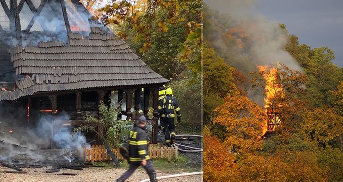 V zahradě Kinských na Smíchově vyhořel dřevěný kostel sv. Michala. (28. 10. 2020)