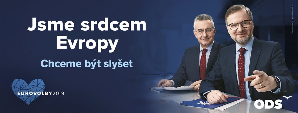 &#34;Jsem srdcem Evropy. Chceme být slyšet. ODS představila hlavní slogan pro volby do Evropského parlamentu v roce 2019.