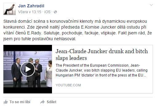 O Junckerovu popularitu se v Česku postaral europoslanec Jan Zahradil (ODS)