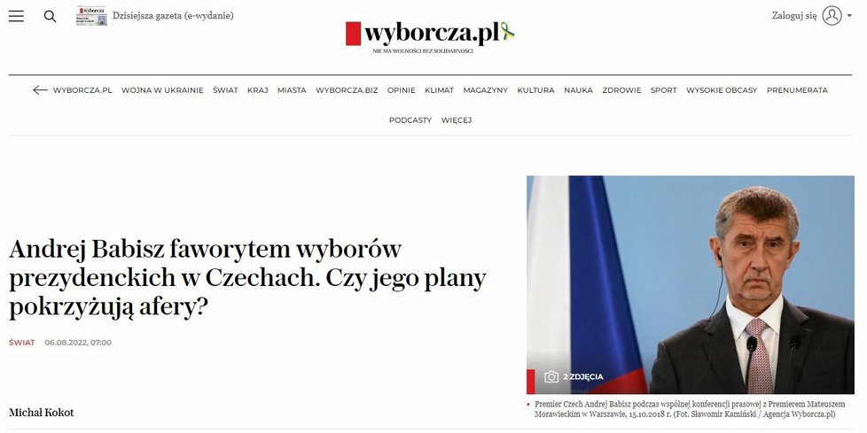 Gazeta Wyborcza považovala za favorita Babiše.