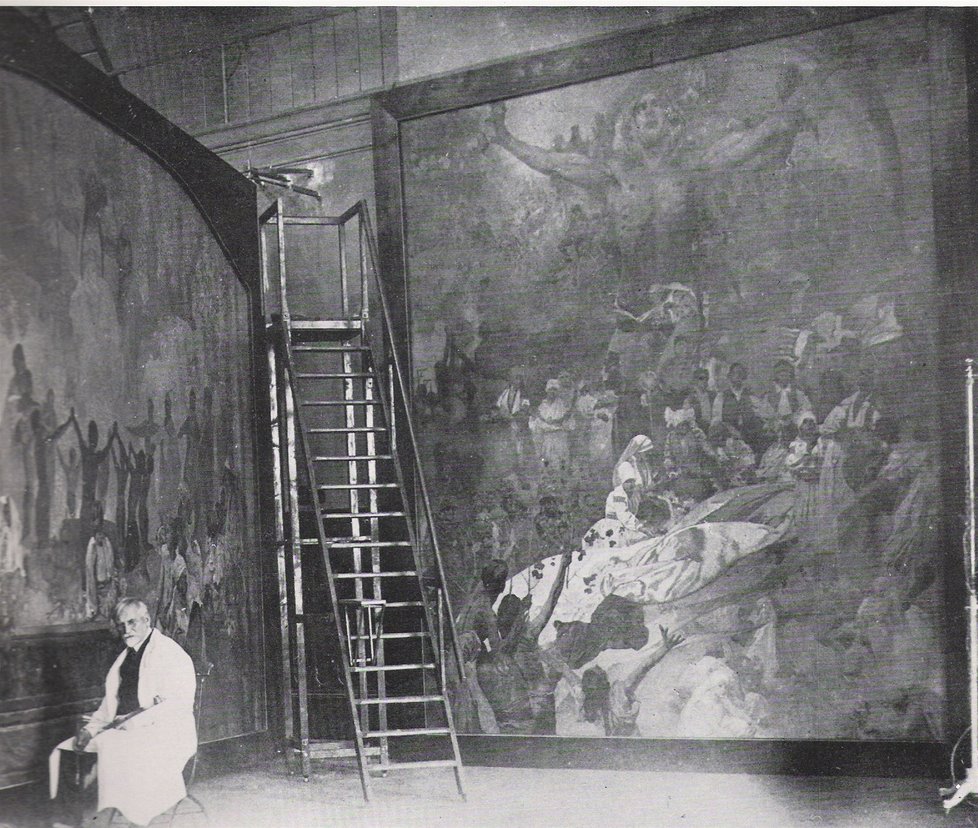 Alfons Mucha maluje Slovanskou epopej na Zbirohu