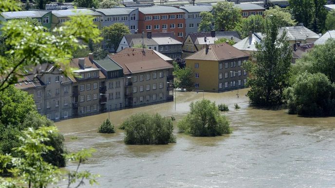 Zaplavené domy v Ústí nad Labem