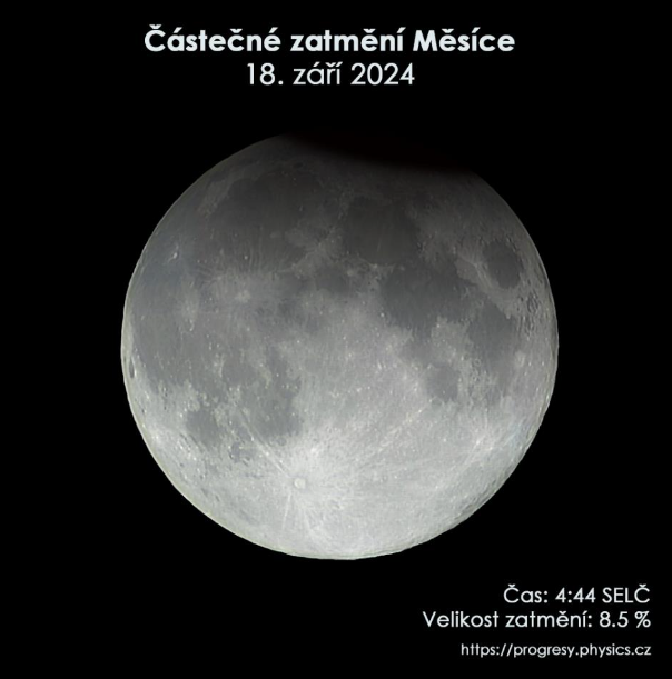 Simulační snímek maximální fáze částečného zatmění Měsíce 18. září 2024.