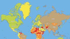 Celkový pohled na mapu, zobrazené je hledisko zdravotních rizik v zemi.