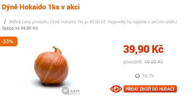 V obchodě si můžete koupit vzorově vypadající dýni hokaido za 39,90 v akci.