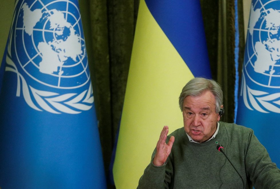 Válka na Ukrajině: Tajemník OSN António Guterres na návštěvě v Kyjevě (28.4.2022)