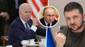 Válka na Ukrajině: Prezidentové Biden, Putin a Zelenskyj
