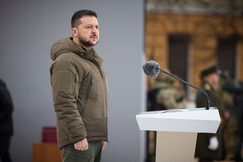 Volodymyr Zelenskyj při výročí invaze (24. 2. 2023).