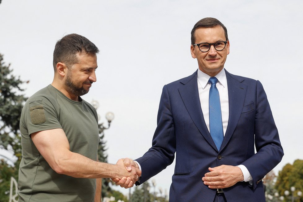 Zelenskyj v Kyjevě přivítal polského premiéra Morawieckého (9.9.2022).