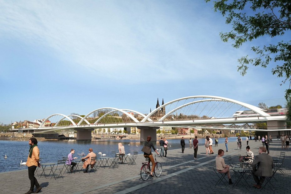 Vizualizace nového železničního mostu mezi pražskou Výtoní a Smíchovem