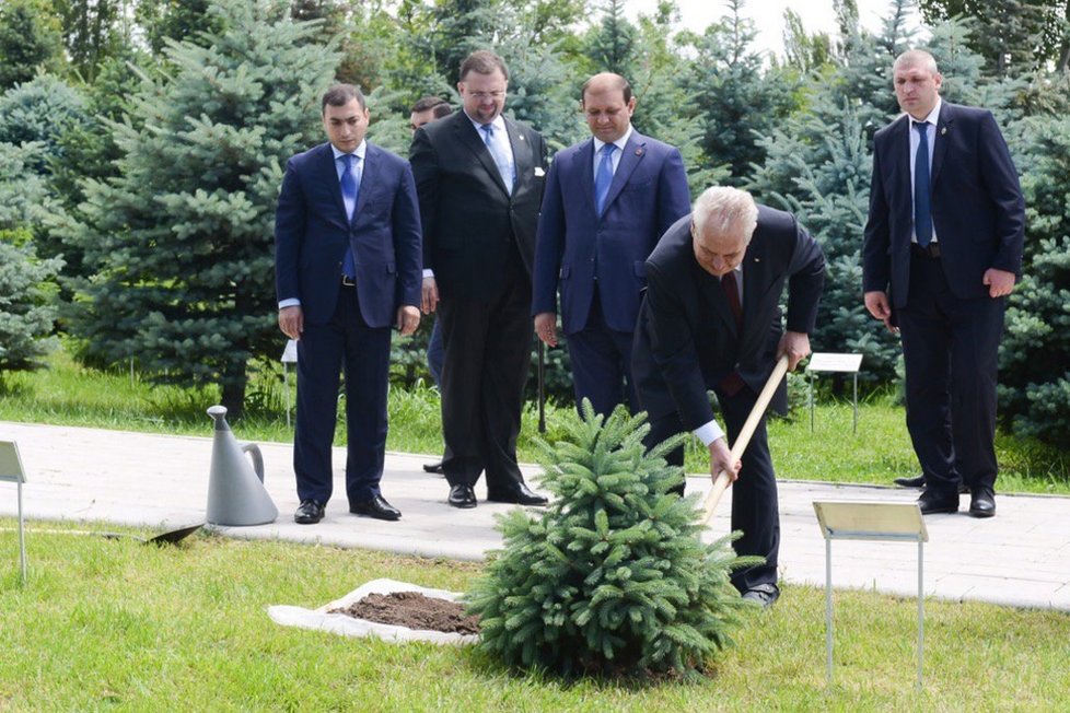 Prezident Miloš Zeman na návštěvě Arménie. Zasadil strom v areálu Muzea arménské genocidy v Jerevanu.