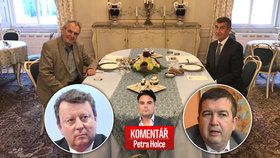 Kvarteto Miloš Zeman, Andrej Babiš (ANO), Antonín Staněk (ČSSD) a Jan Hamáček (ČSSD) v komentáři Petra Holce