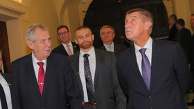 Prezident Miloš Zeman dorazil za premiérem Andrejem Babišem (ANO) kvůli státnímu rozpočtu (19. 9. 2018)