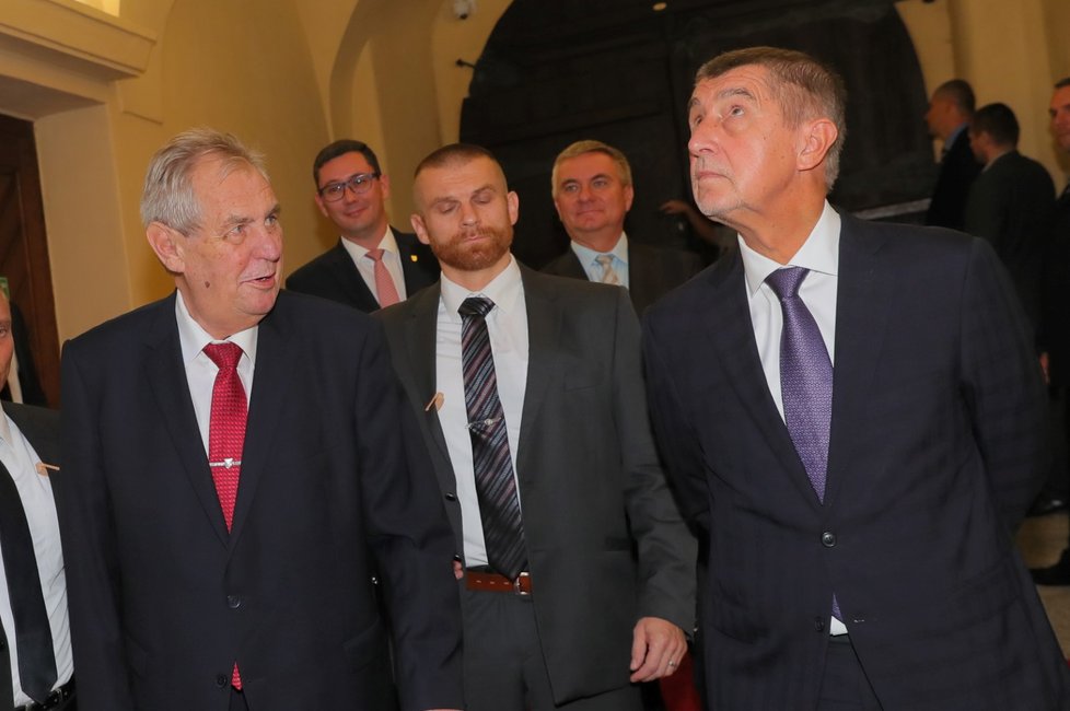 Prezident Miloš Zeman dorazil za premiérem Andrejem Babišem (ANO) kvůli státnímu rozpočtu (19. 9. 2018)