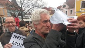 Protestovat proti prezidentu Zemanovi přišel na berounské náměstí i herec Tomáš Hanák