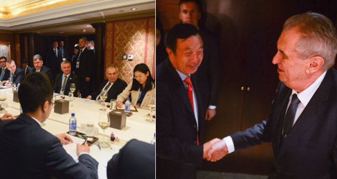 Prezident Miloš Zeman a šéf Huawei na jednání v čínském Pekingu