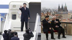 Čínský prezident Si Ťin-pching při odletu z Prahy a předtím na pivu s českým prezidentem Milošem Zemanem