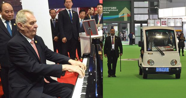 Zeman v Číně zahrál prezidentovi i na klavír. Nohám ulevil na vozíku
