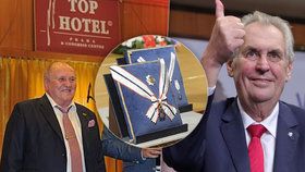 Prezident Miloš Zeman vyznamenal Vladimíra Dohnala - šéfa TOP Hotelu Praha, ve které slavil vítězství ve volbách, ze kterého má na Hradě kuchaře, nebo který zajišťuje rauty na Hrad.