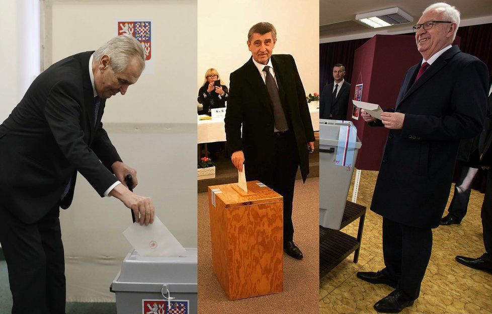 Miloš Zeman, Andrej Babiš a Jiří Drahoš u voleb