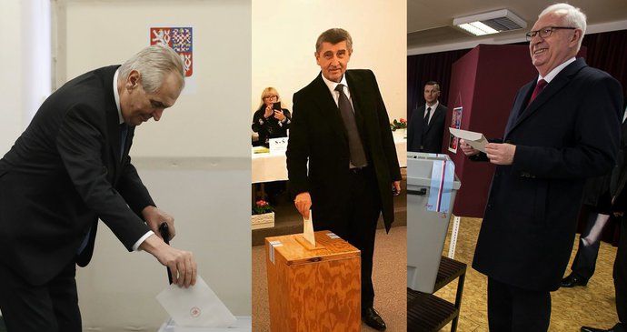 Miloš Zeman, Andrej Babiš a Jiří Drahoš u voleb
