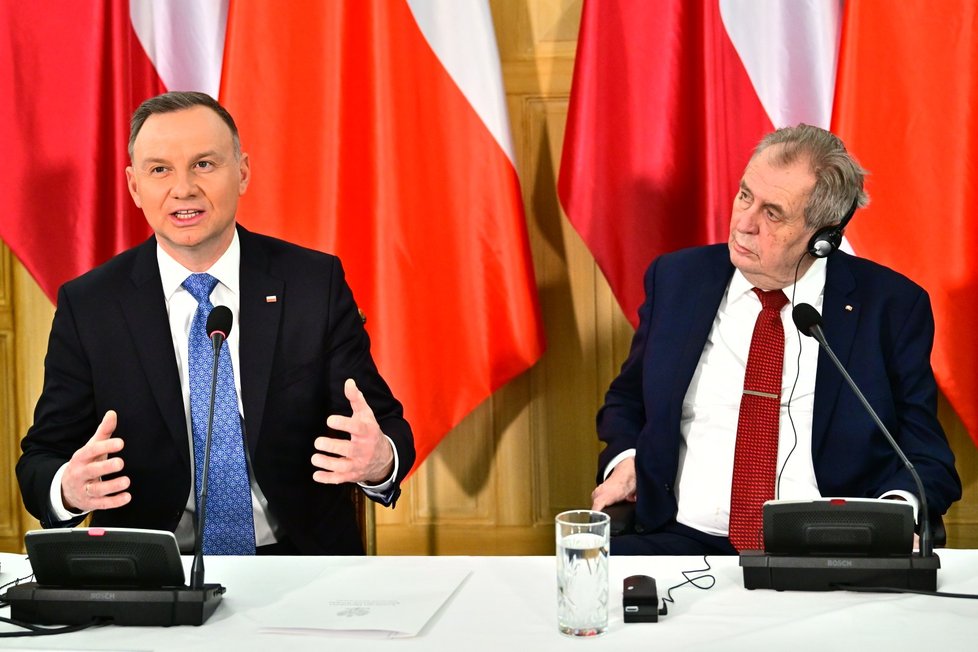 Polský prezident Andrzej Duda a Miloš Zeman (24. 1. 2023)