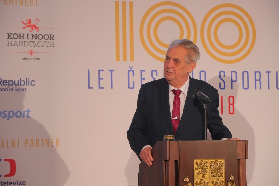 Prezident Miloš Zeman při oslavách 100 let českého sportu na Pražském hradě ( 28. 9. 2018)