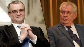 Šéf TOP 09 Miroslav Kalousek (vlevo) a prezident Miloš Zeman