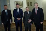 Ústavní činitelé: Zleva Andrej Babiš (ANO), Radek Vondráček (ANO), Jaroslav Kubera (ODS) a Miloš Zeman