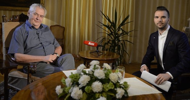 Prezident Miloš Zeman a moderátor David Vaníček