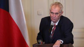 Zeman se na tiskové konferenci v Lánech opřel o řečnický pult