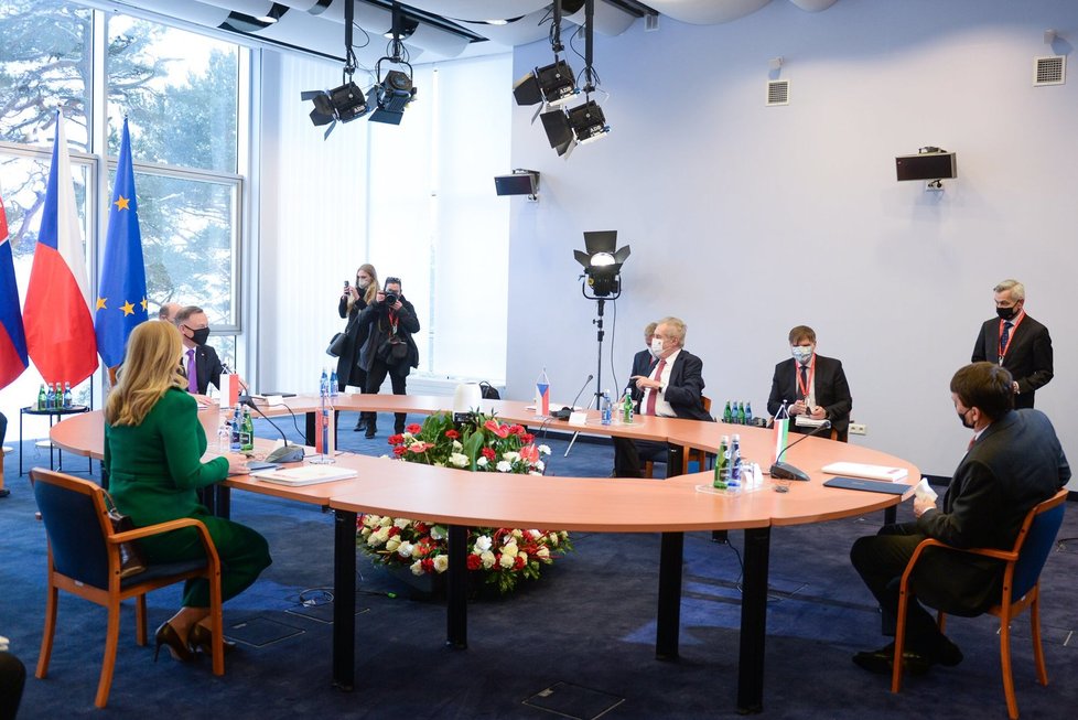 Prezident Miloš Zeman během jednání lídrů V4 v Polsku (9.2.2021)