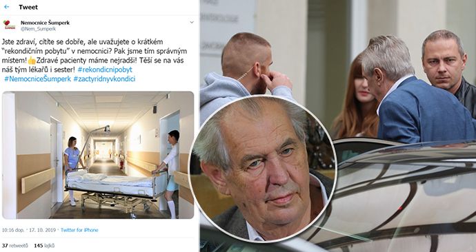 Šumperská nemocnice komentovala &#34;rekonidiční pobyt&#34; prezidenta Miloše Zemana ve vojenské nemocnici po svém. Tweet údajně psaný s nadsázkou nakonec z internetu zmizel.