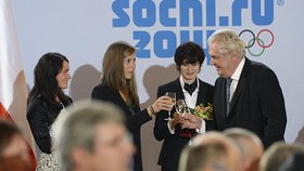 Veronika Vítková, Eva Samková, Martina Sáblíková a Miloš Zeman