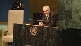 Prezident Miloš Zeman na Valném shromáždění OSN (na snímcích z roku 2015)