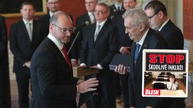 Prezident Miloš Zeman (vpravo) a ministr školství Robert Plaga (za ANO) chtějí omezit inkluzi