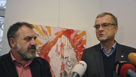 Obraz Karla Švugera s názvem "Kunda z Lán" (v pozadí), koupil 27. listopadu v plzeňské galerii Visio Art místopředseda TOP 09 Miroslav Kalousek