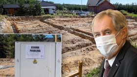 Prezident Miloš Zeman a stavba jeho bungalovu v Lánech (30. července 2020)