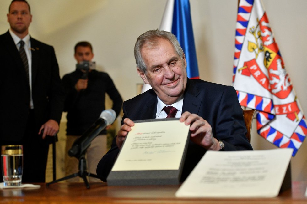 Prezident Miloš Zeman v Jízdárně Pražského hradu (5. 10. 2018)