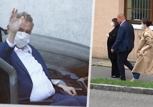 Prezidenta Miloše Zemana v Ústřední vojenské nemocnici navštívily manželka Ivana s dcerou Kateřinou (20. 9. 2021)