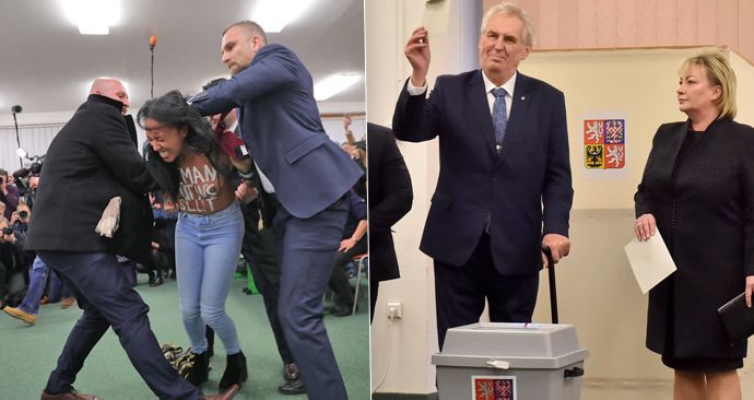 V prvním kole musel Miloš Zeman k volební urně nadvakrát kvůli aktivistce z hnutí Femen. Přesto půjde na pražské Lužiny volit znovu.