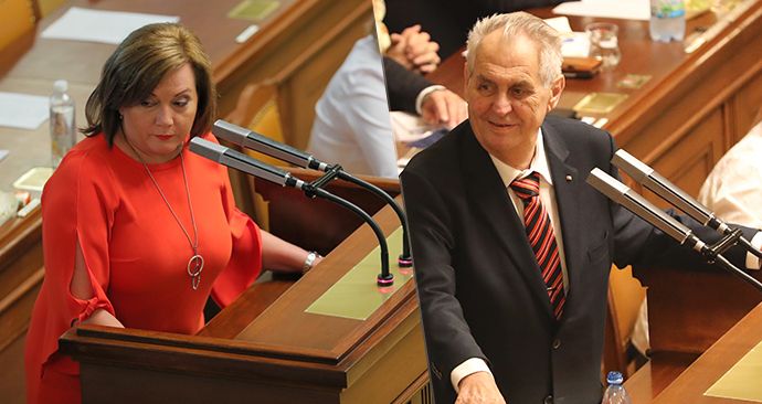 Prezident Miloš Zeman a ministryně financí Alena Schillerová (za ANO)