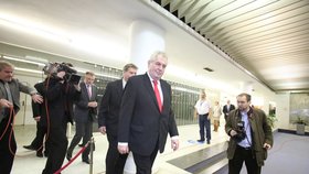 Miloš Zeman majestátně kráčí po chodbách České televize...